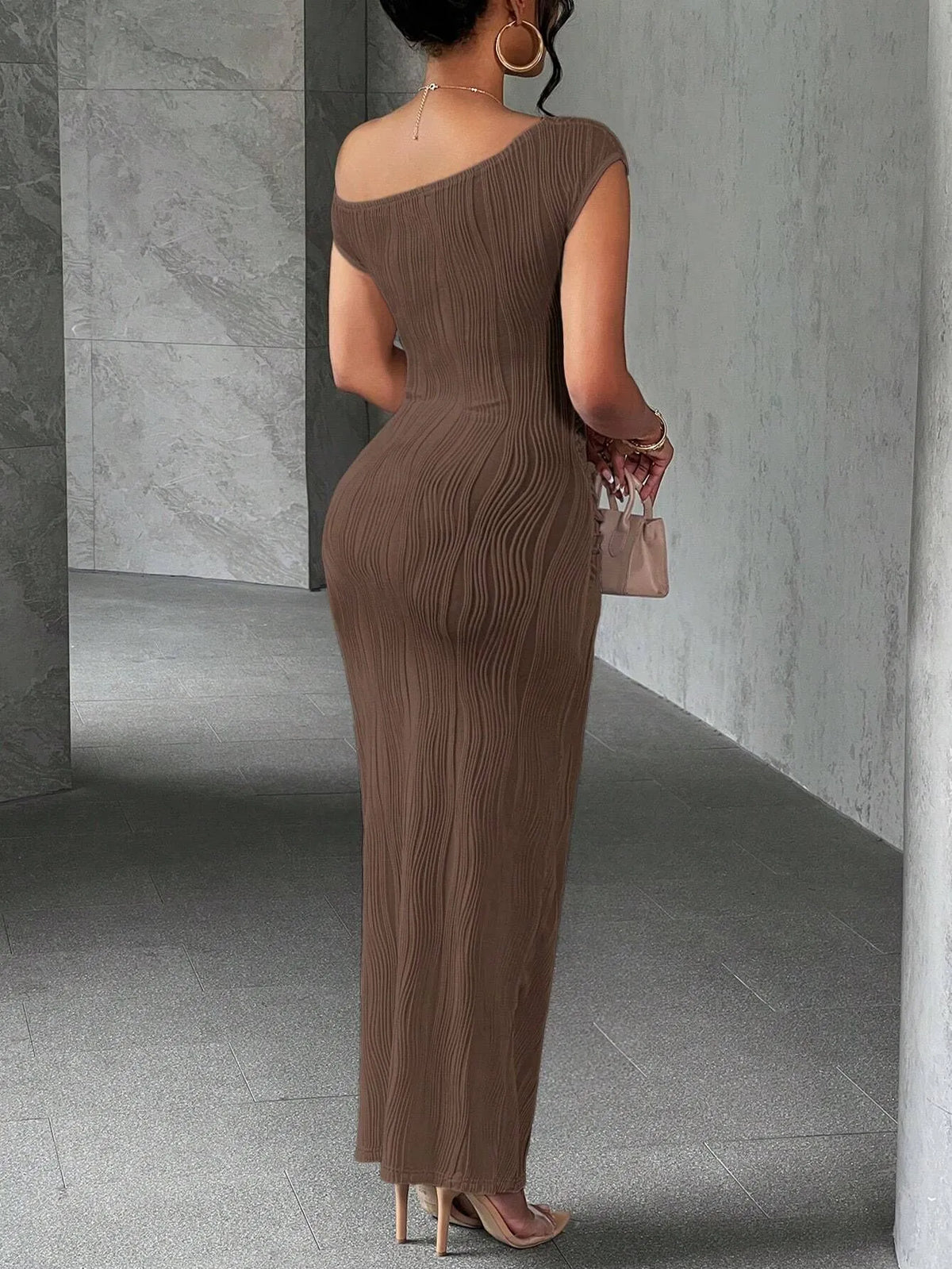 Asymmetrical One Shoulder Bodycon Maxi Dress - alternate view 9
