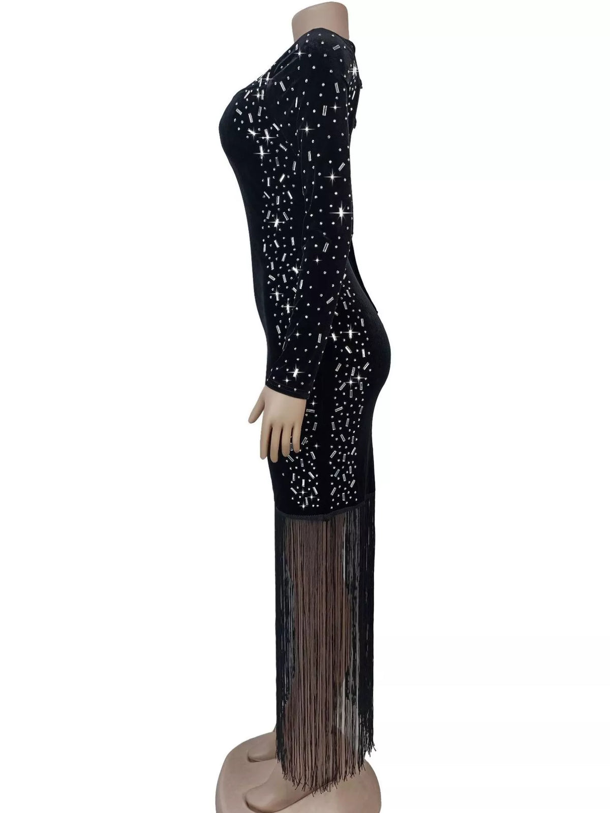 Asymmetrical Rhinestone Fringe Dress - alternate view 4