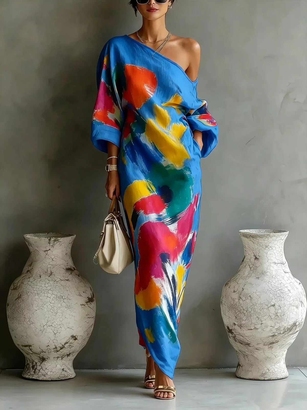 Full Size One-Shoulder Abstract Print Loose Fit Maxi Dress Plus Size - alternate view 10
