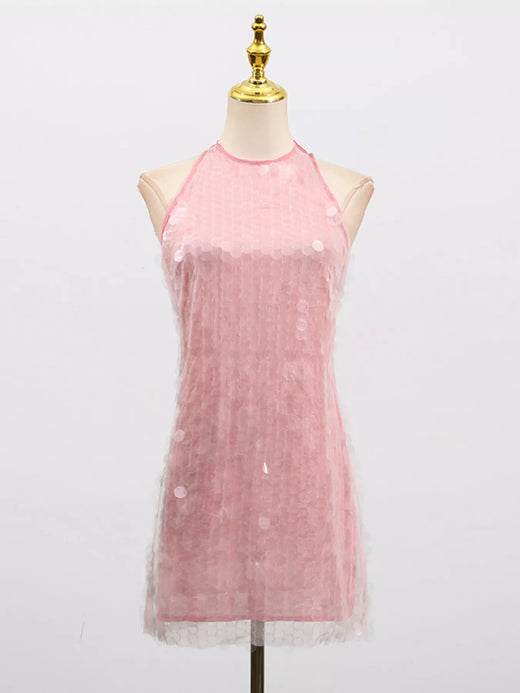 Sequin Halter Neck Sleeveless Mini Dress - alternate view 3
