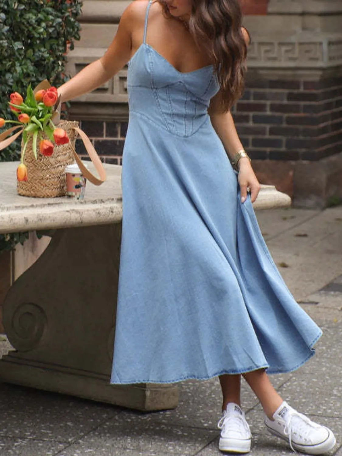 Smocked Sweetheart Neck Midi Cami Dress - alternate view 4