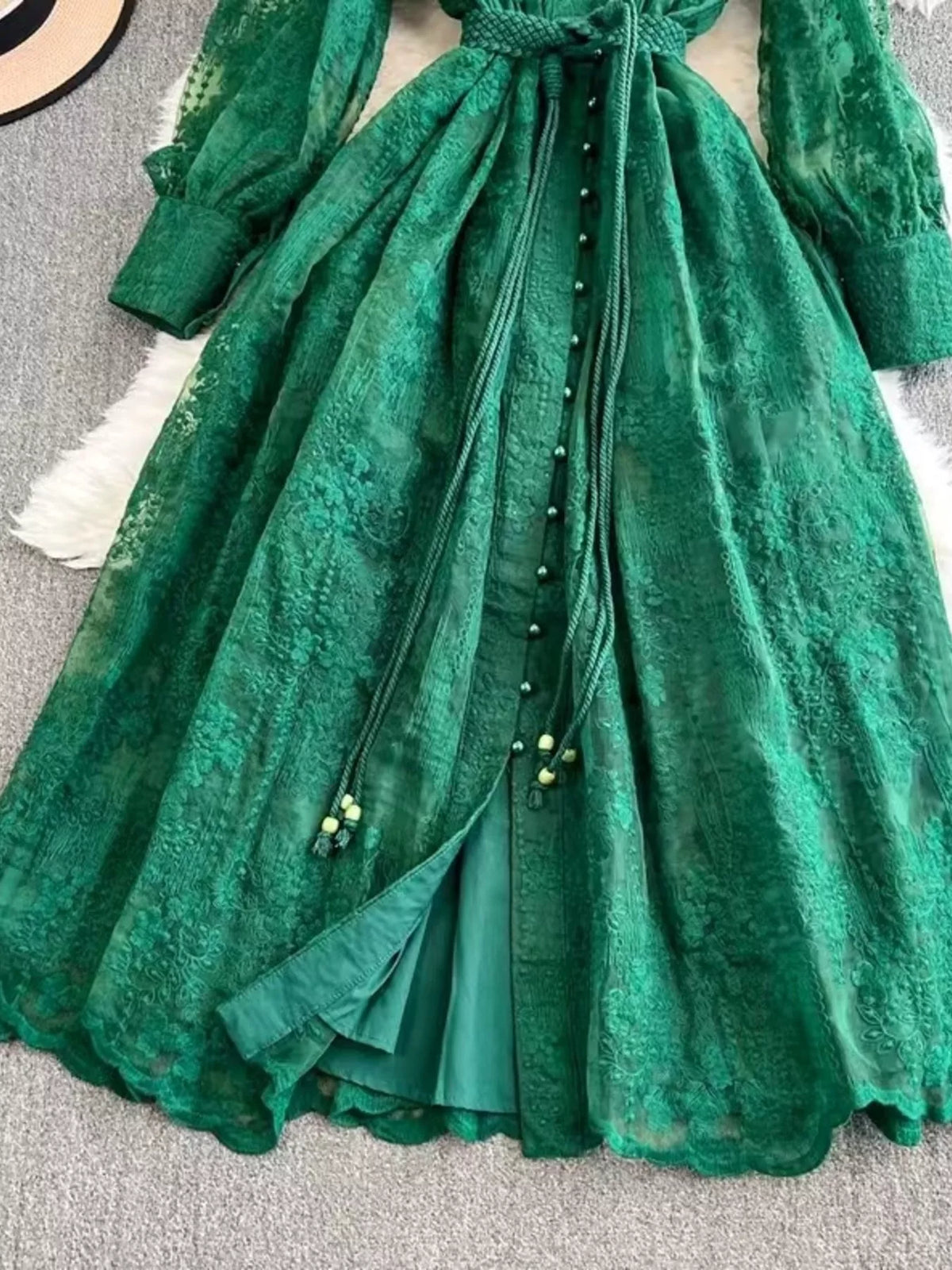 Lace Tie Waist Long Sleeve Dress - alternate view 6