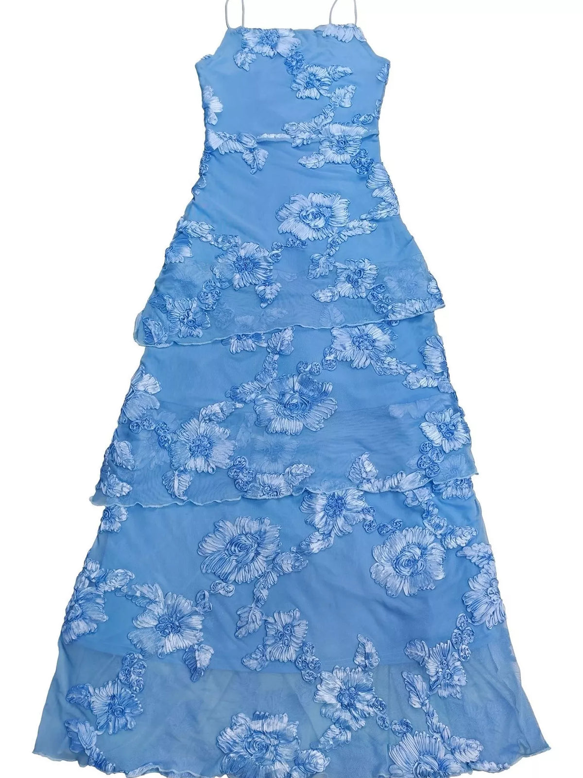 Floral Applique Tiered Maxi Dress with Lace Up Detail - alternate view 7