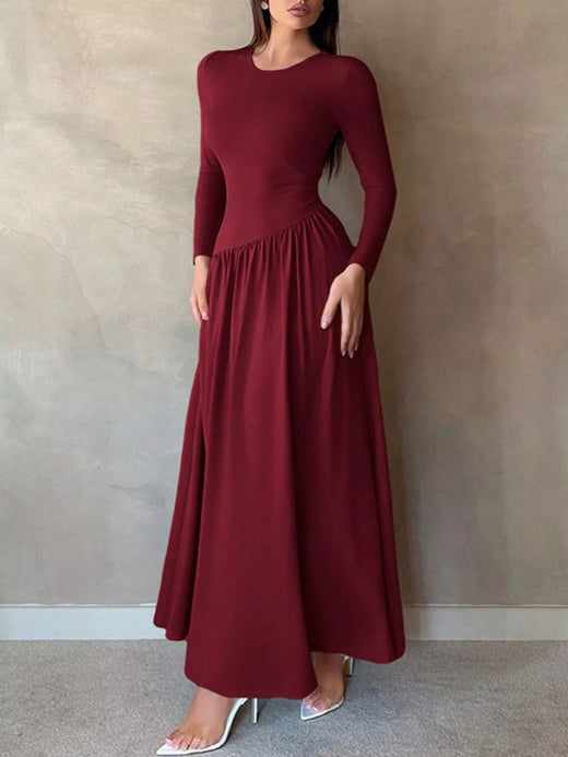 Long Sleeve Ruched A-Line Maxi Dress - alternate view 2