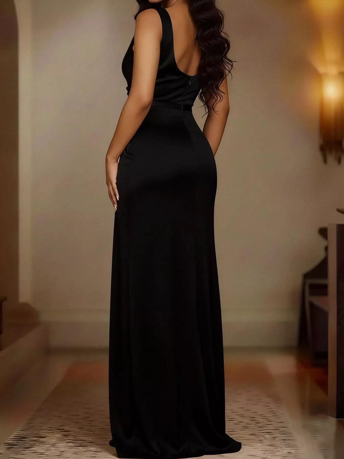 Full Size Satin Cowl Neck High Slit Maxi Evening Dress Plus Size - alternate view 3