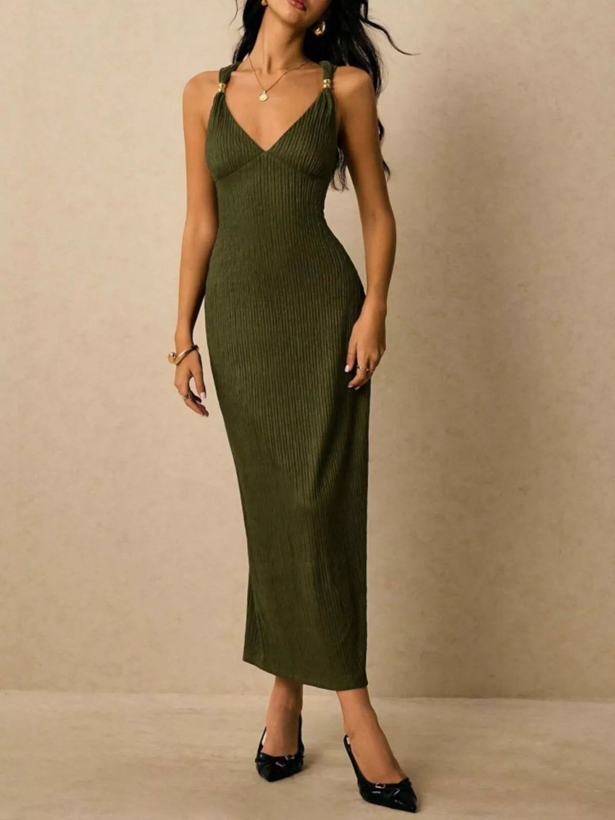 Sleeveless Ribbed Knit Midi Dress - alternate view 25