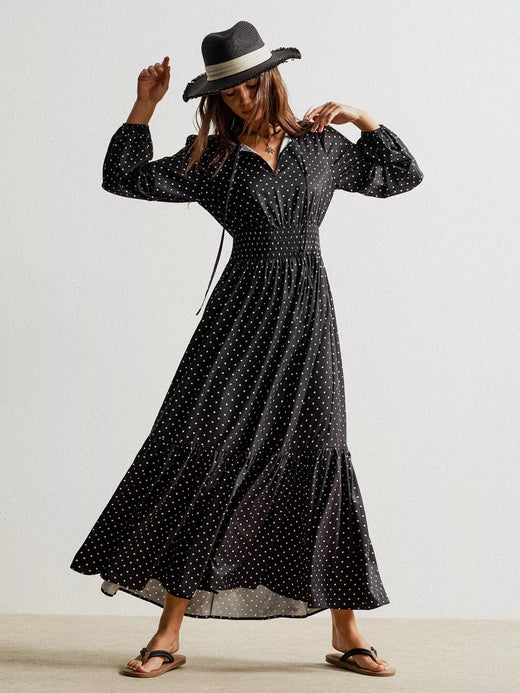 Polka Dot Long Sleeve Maxi Dress - alternate view 3