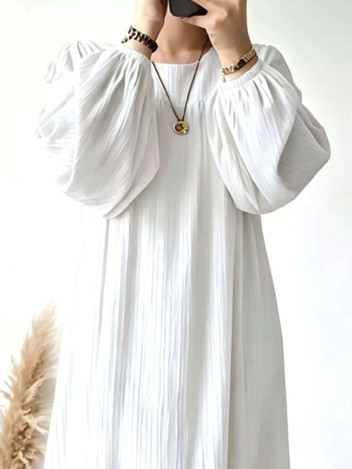 Full Size Textured Puff-Sleeve Maxi Dress Plus Size - alternate view 4