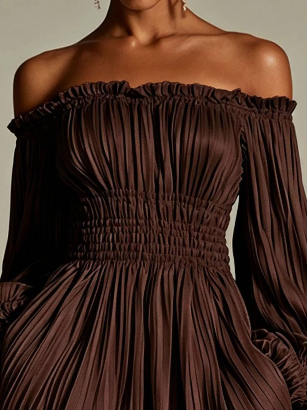 Off-Shoulder Pleated Mini Dress - alternate view 6