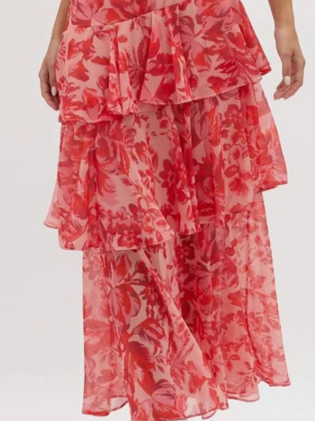 V-Neck Sleeveless Floral Print Layered Ruffle Maxi Dress - alternate view 2