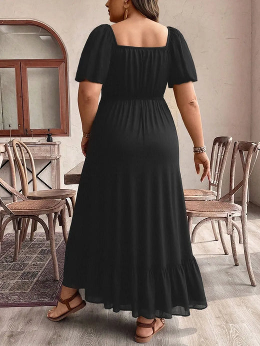 Ruffled Hem Square Neck Short Sleeve Dress - alternate view 6