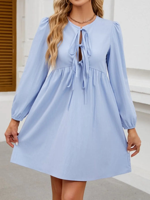 Tie Front Long Sleeve Mini Dress - alternate view 4