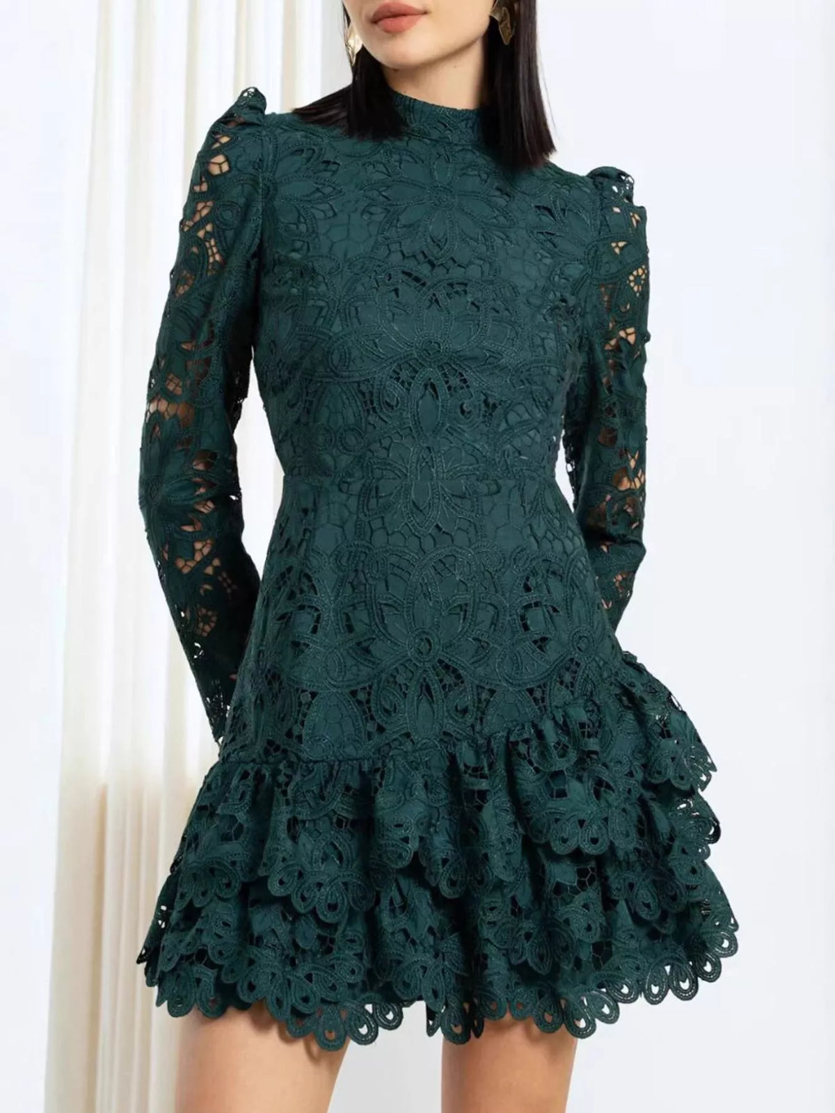 Lace Mock Neck Long Sleeve Mini Dress - alternate view 2