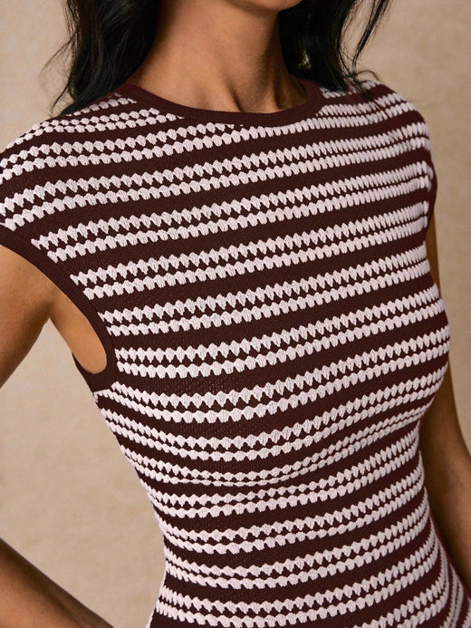 Striped Cap Sleeve Bodycon Midi Dress - alternate view 4