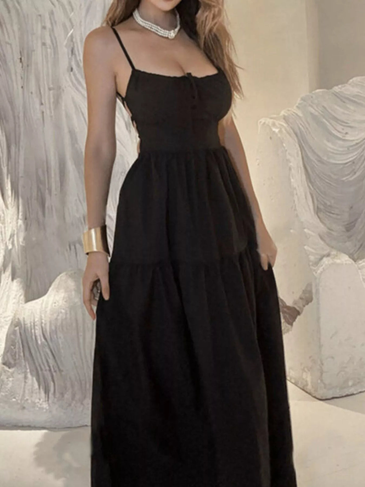 Lace Up Back Maxi Cami Dress - alternate view 3