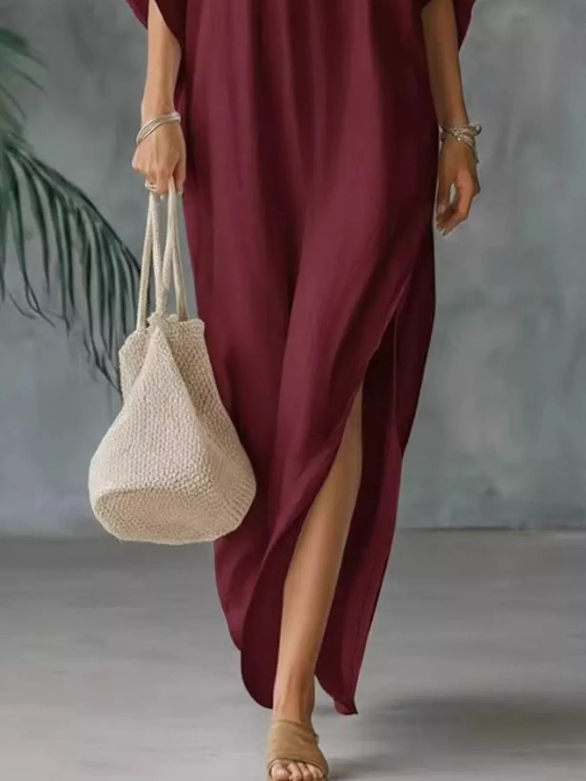 Full Size V-Neck Maxi Dress with Side Slits Plus Size - alternate view 6