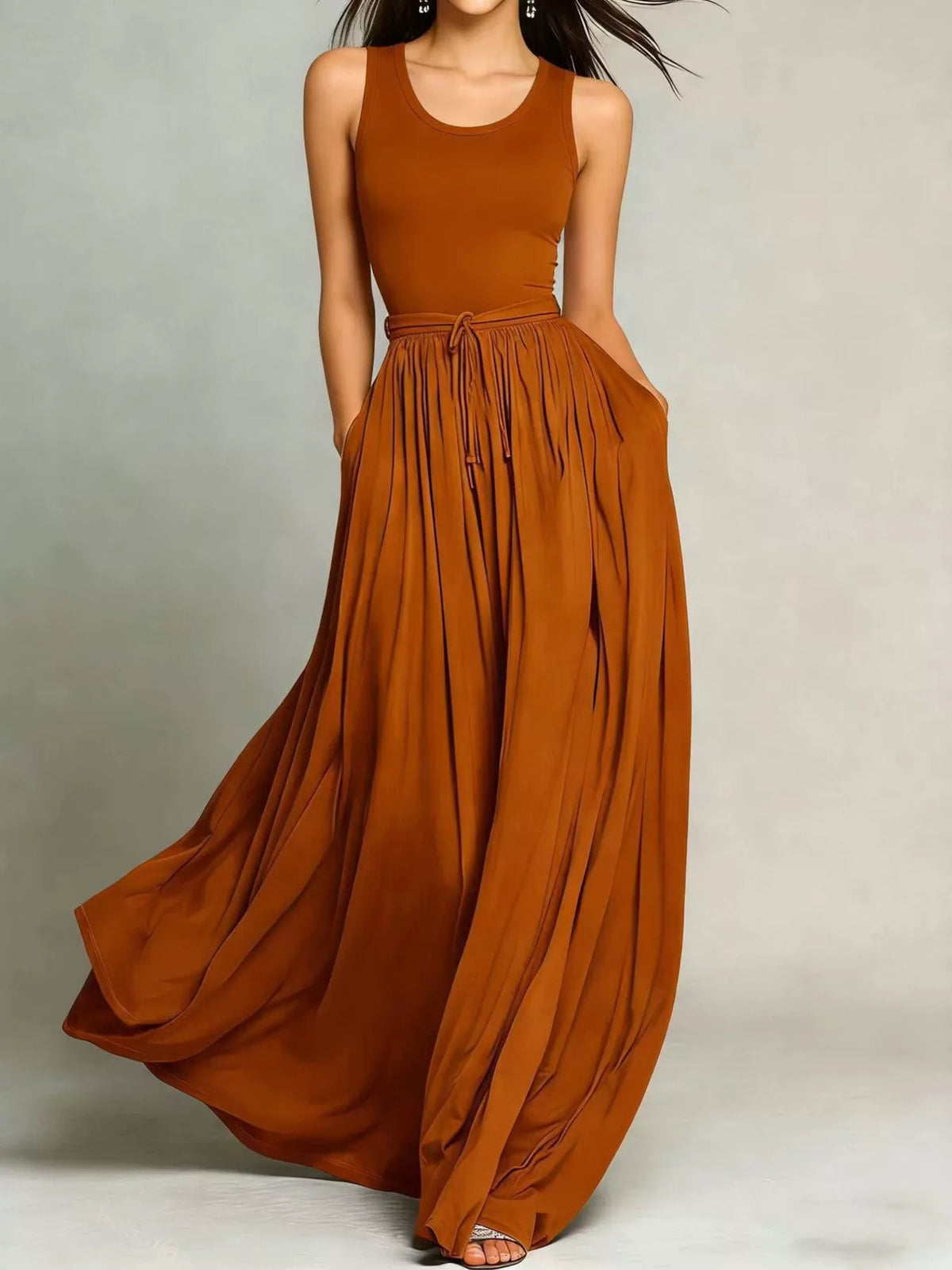 Sleeveless Solid Color Maxi Dress - alternate view 2