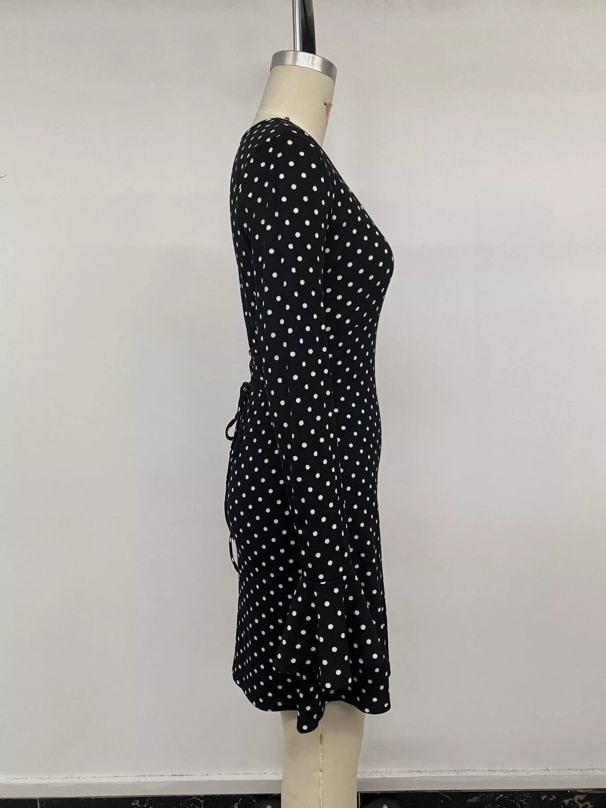 Polka Dot Long Sleeve Ruffle Hem Mini Dress - alternate view 12