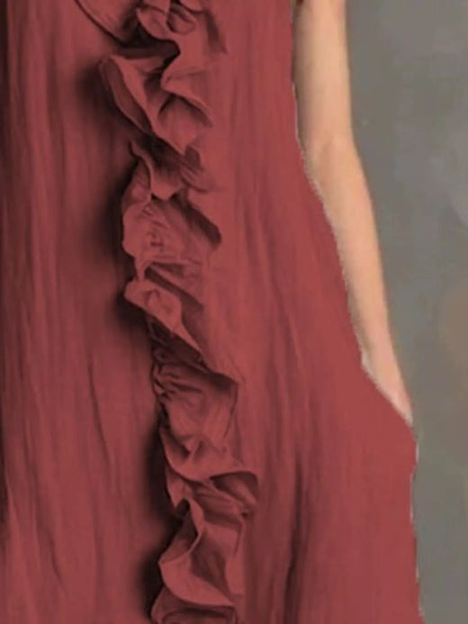 Sleeveless Ruffle Trim V-Neck Midi Dress - alternate view 6