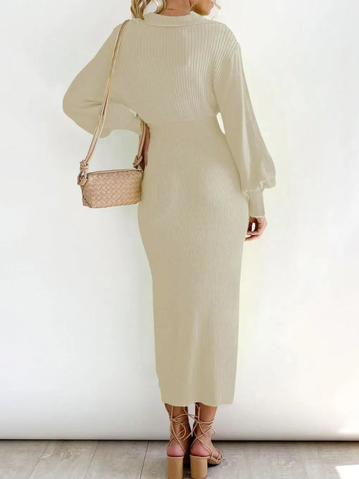 Perfee Tied Long Sleeve Wrap Sweater Dress - alternate view 4