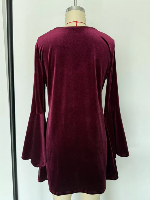 Velvet Flare Sleeve Mini Dress - alternate view 6