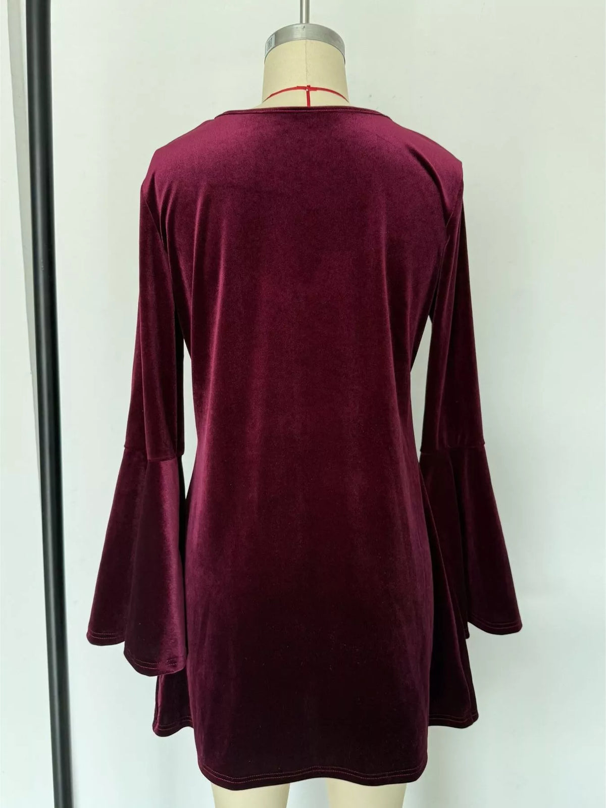 Velvet Flare Sleeve Mini Dress - alternate view 6