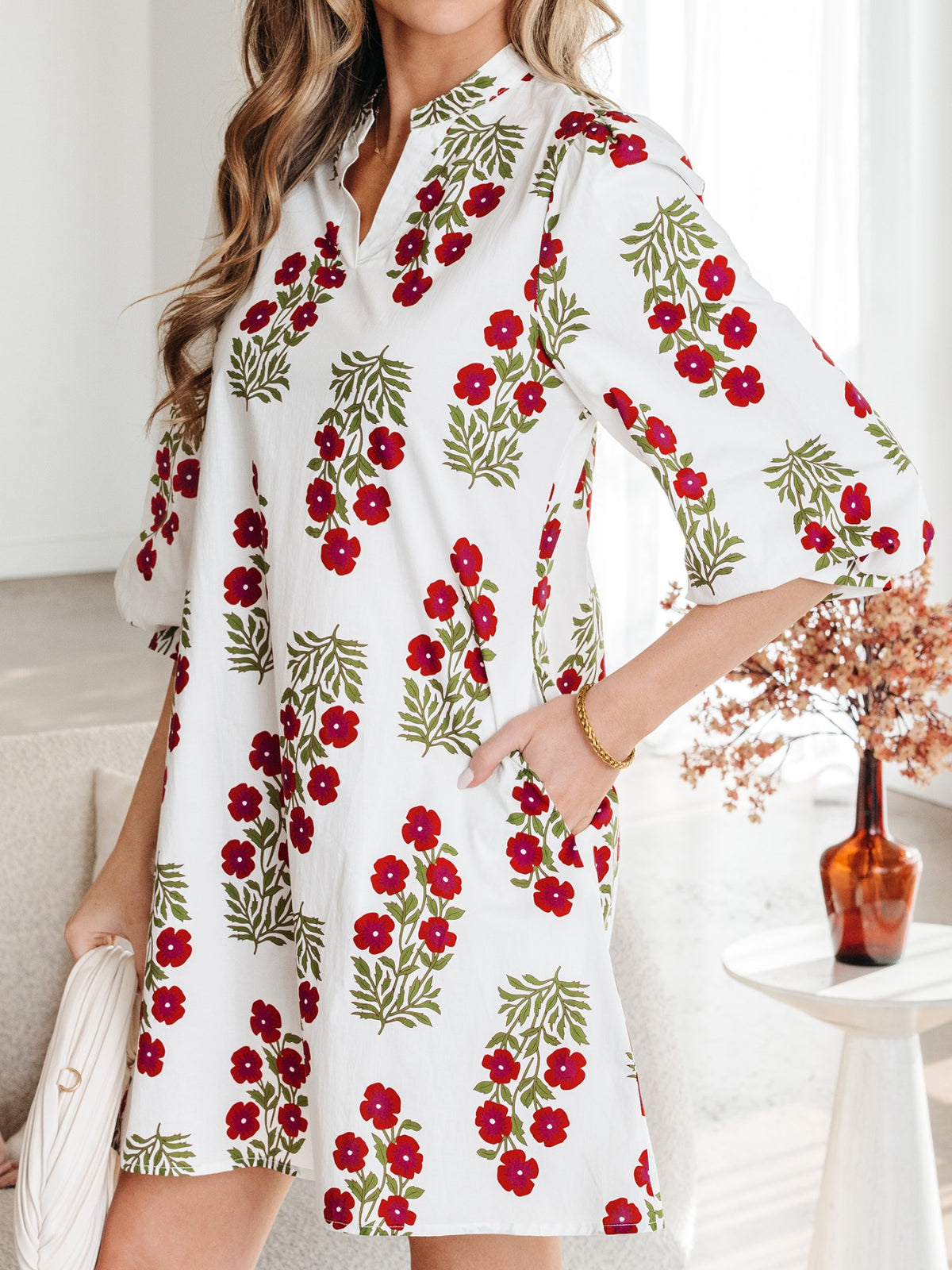 Floral Print Casual Mini Dress - alternate view 3