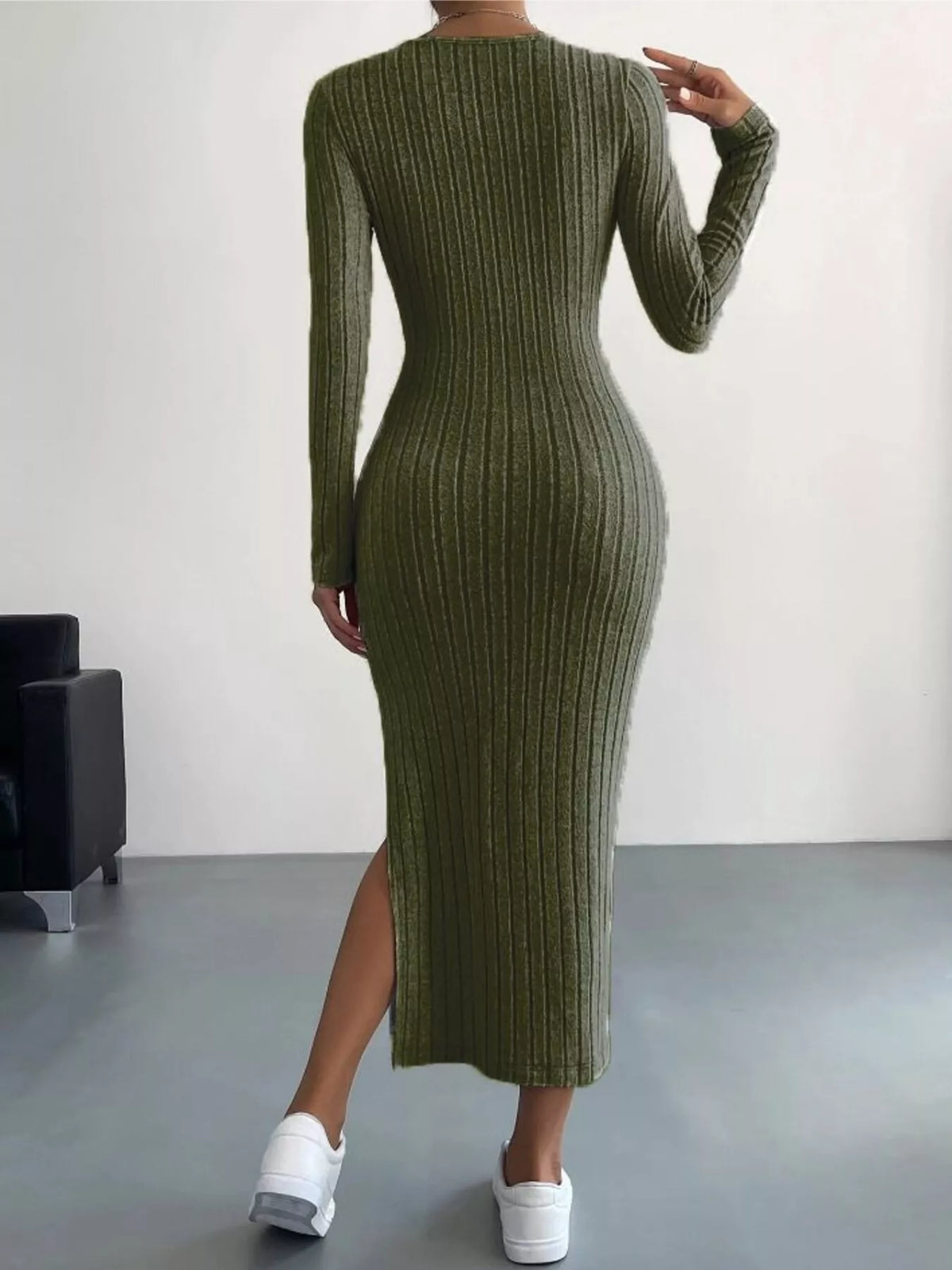 Full Size Ribbed Knit Bodycon Midi Dress Plus Size - alternate view 10