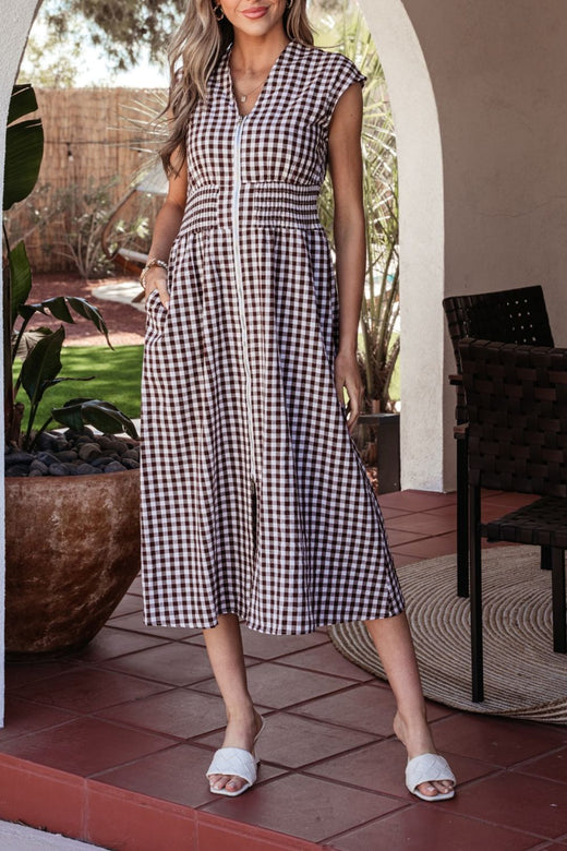 Gingham Zip-Front Midi Dress - alternate view 4