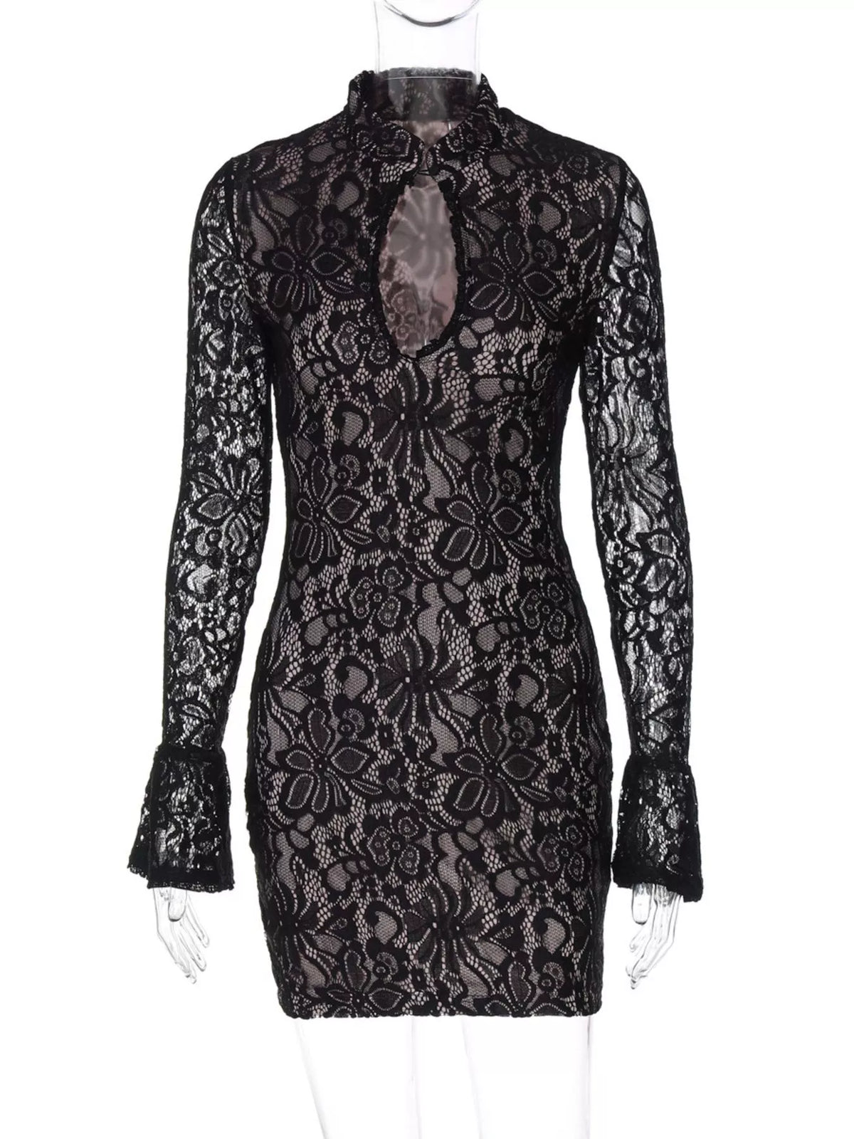 Lace Cutout Long Sleeve Mini Dress - alternate view 4