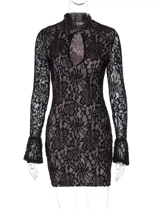 Lace Cutout Long Sleeve Mini Dress - alternate view 4