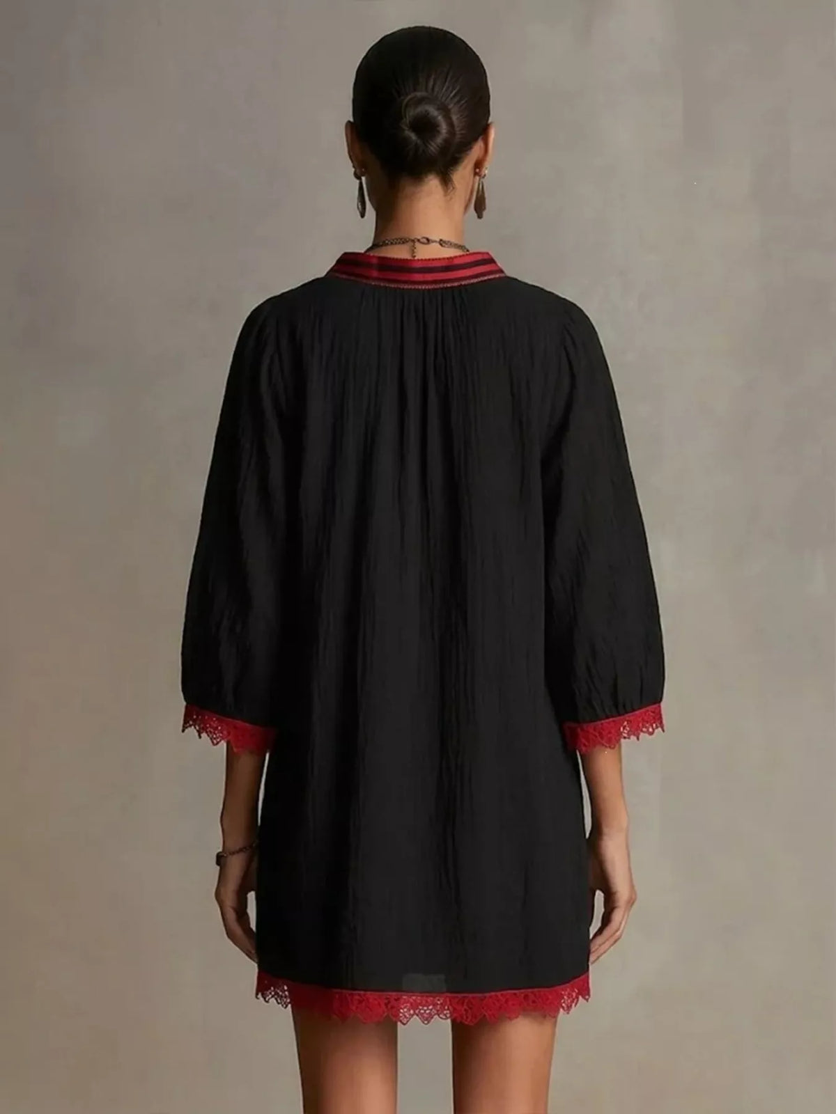 Lace Trim Notched Mini Dress - alternate view 6