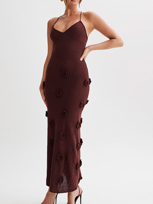 Floral Applique Spaghetti Strap Knit Dress - alternate view 6