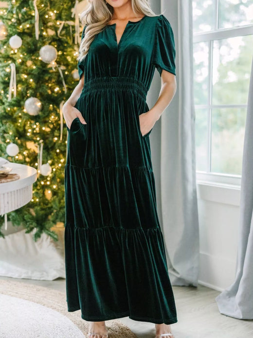 Velvet Tiered Short Sleeve Maxi Dress - alternate view 2