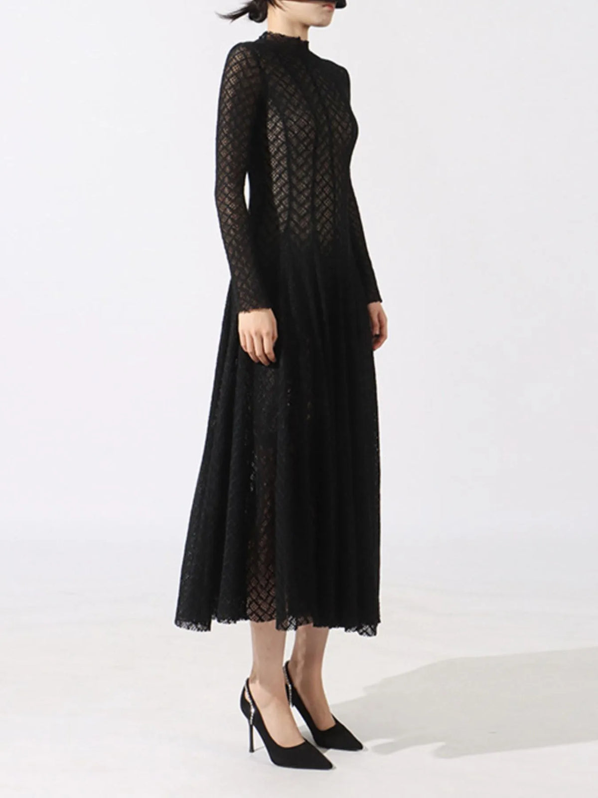 Lace Mock Neck Long Sleeve Dress - alternate view 4