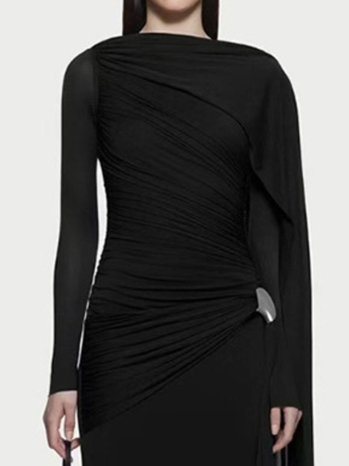 Ruched Draped Long Sleeve Maxi Dress - alternate view 11