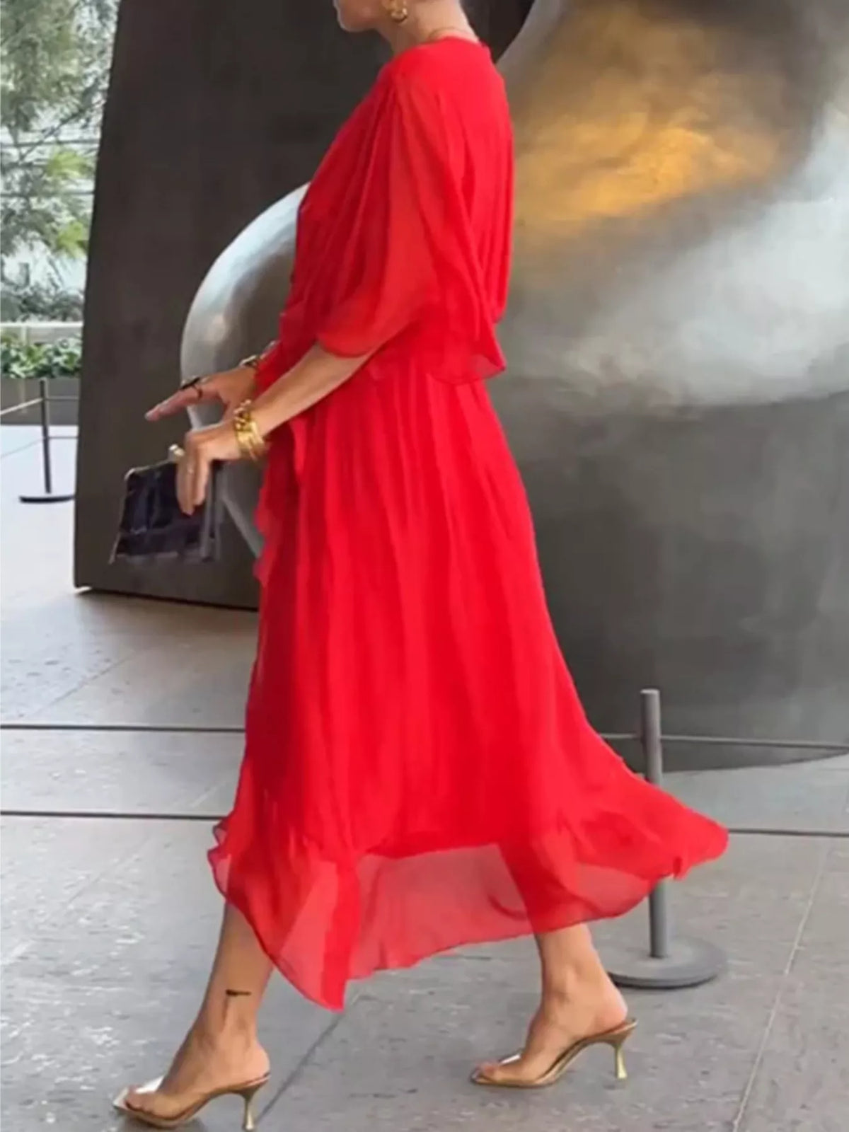 Full Size Chiffon Wrap Dress with Flutter Sleeves Plus Size - alternate view 13