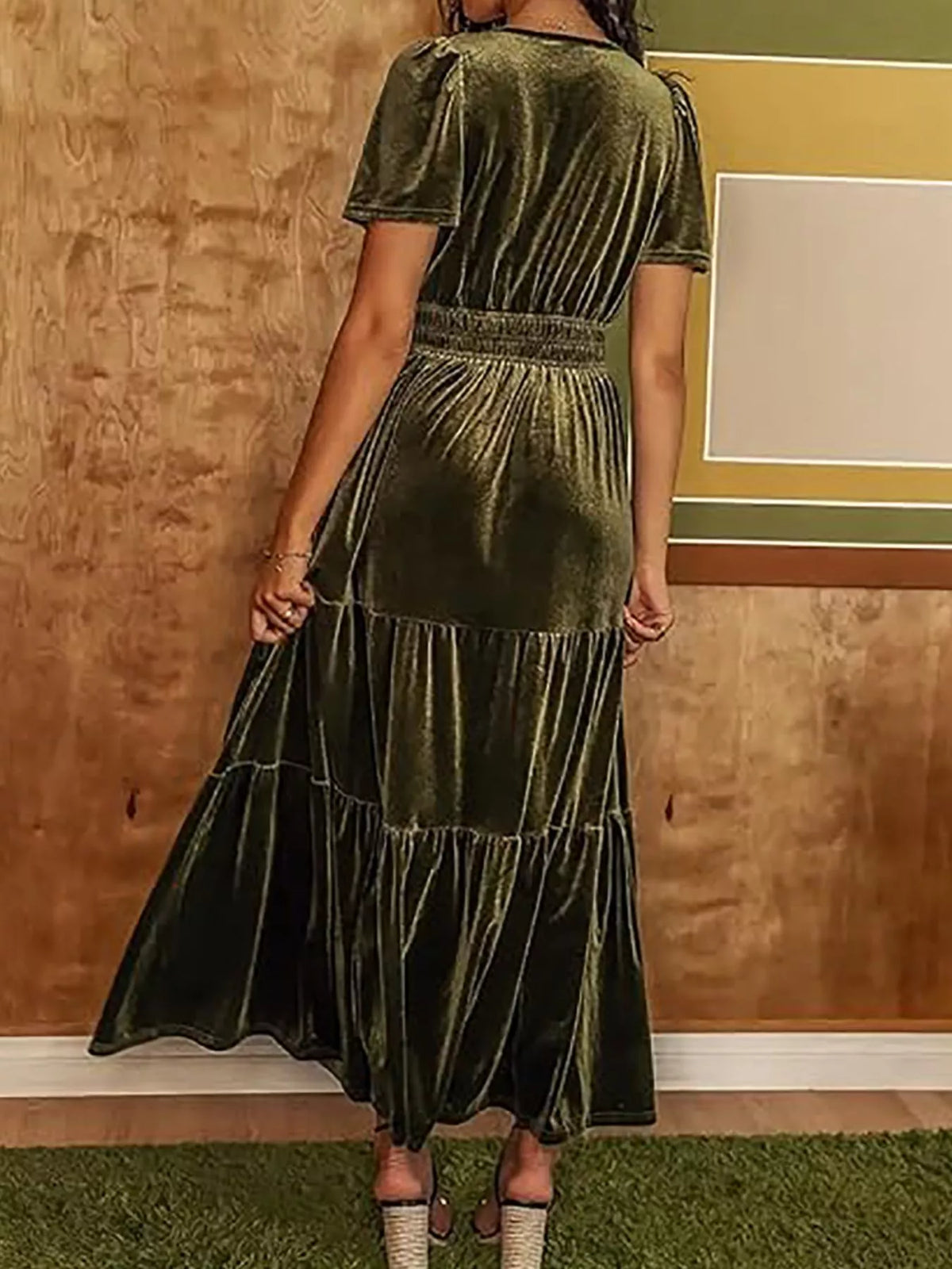 Velvet Tiered Short Sleeve Maxi Dress - alternate view 12
