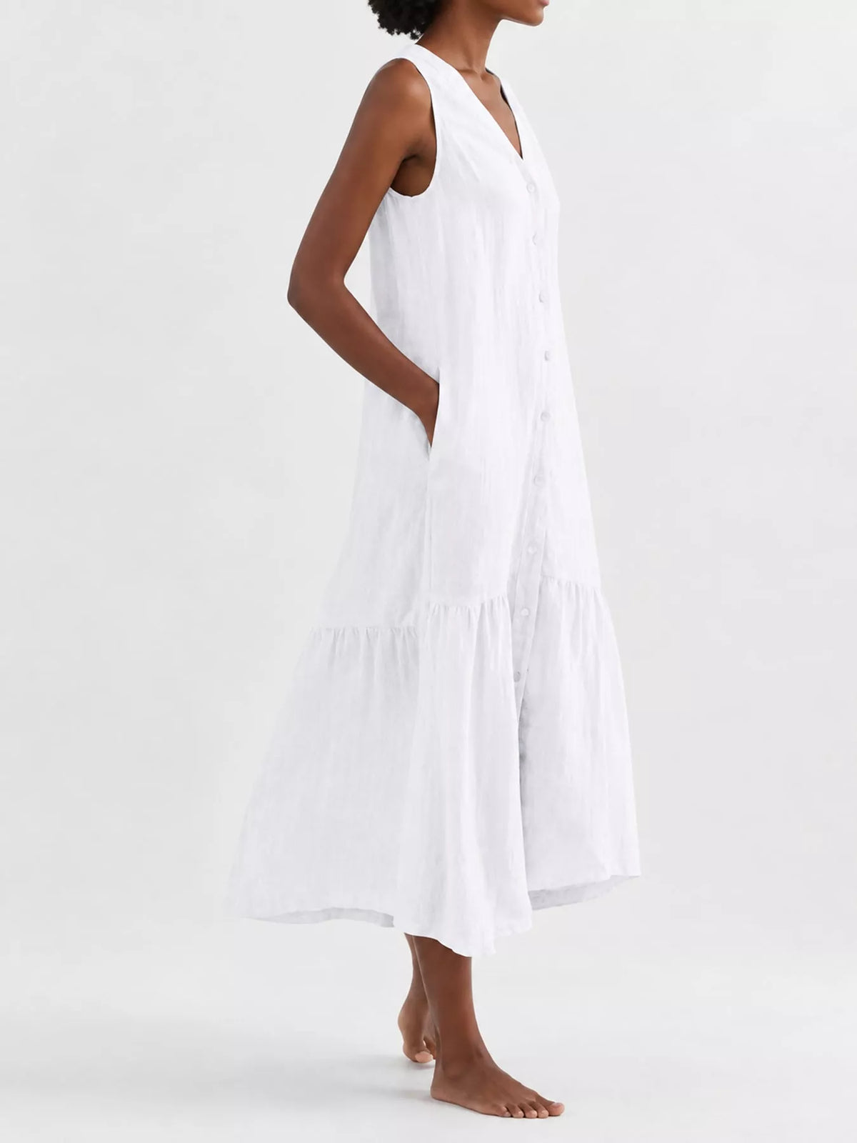 Full Size V-Neck Button Front Sleeveless Midi Dress Plus Size - alternate view 2