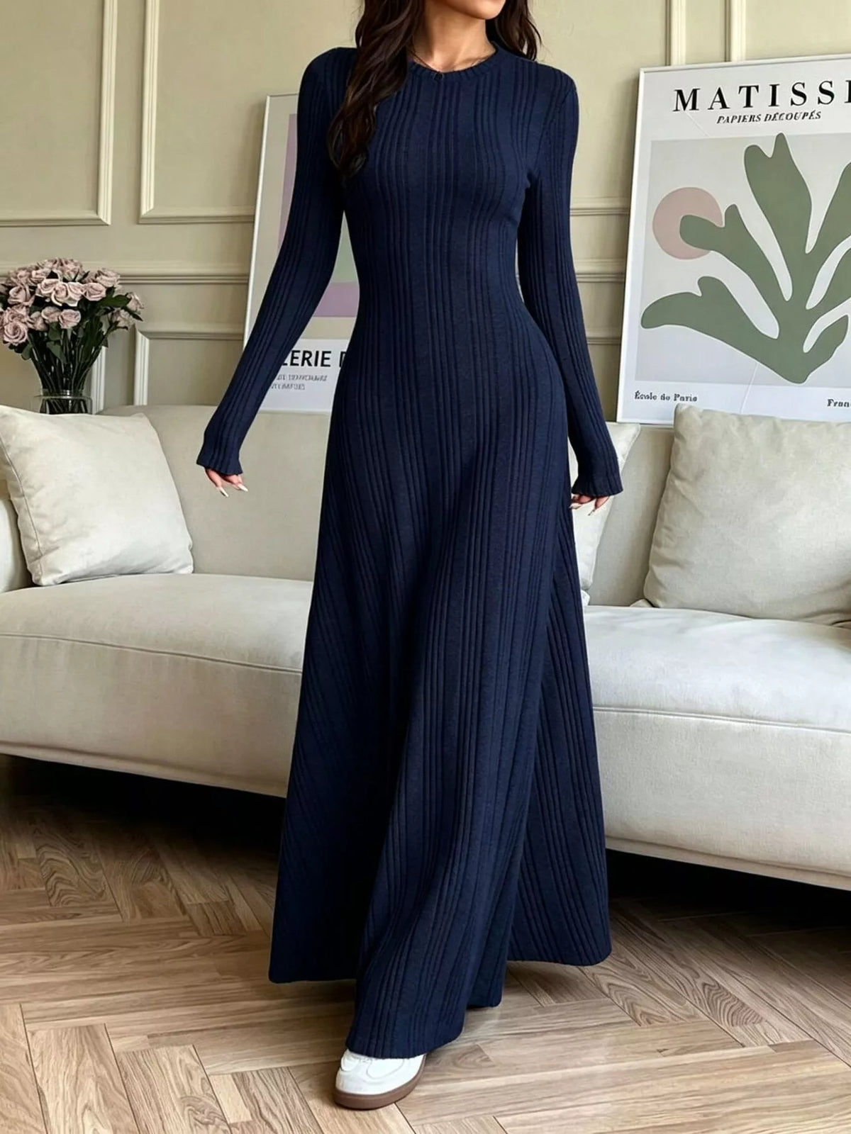 Long Sleeve Ribbed Knit Dress - alternate view 13