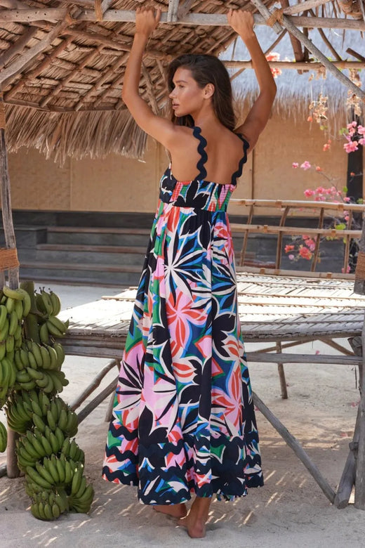 Printed Square Neck Wide Strap Sleeveless Dress - alternate view 4