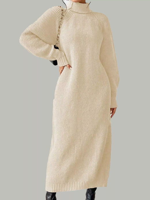 Turtleneck Ribbed Knit Midi Sweater Dress - alternate view 2