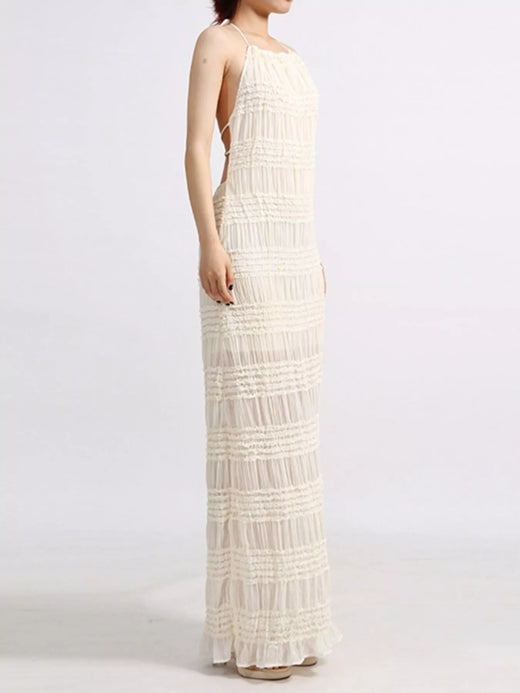 Backless Halter Neck Ruched Maxi Dress - alternate view 4