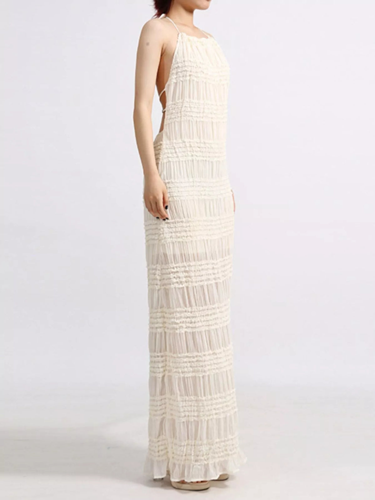 Backless Halter Neck Ruched Maxi Dress - alternate view 4
