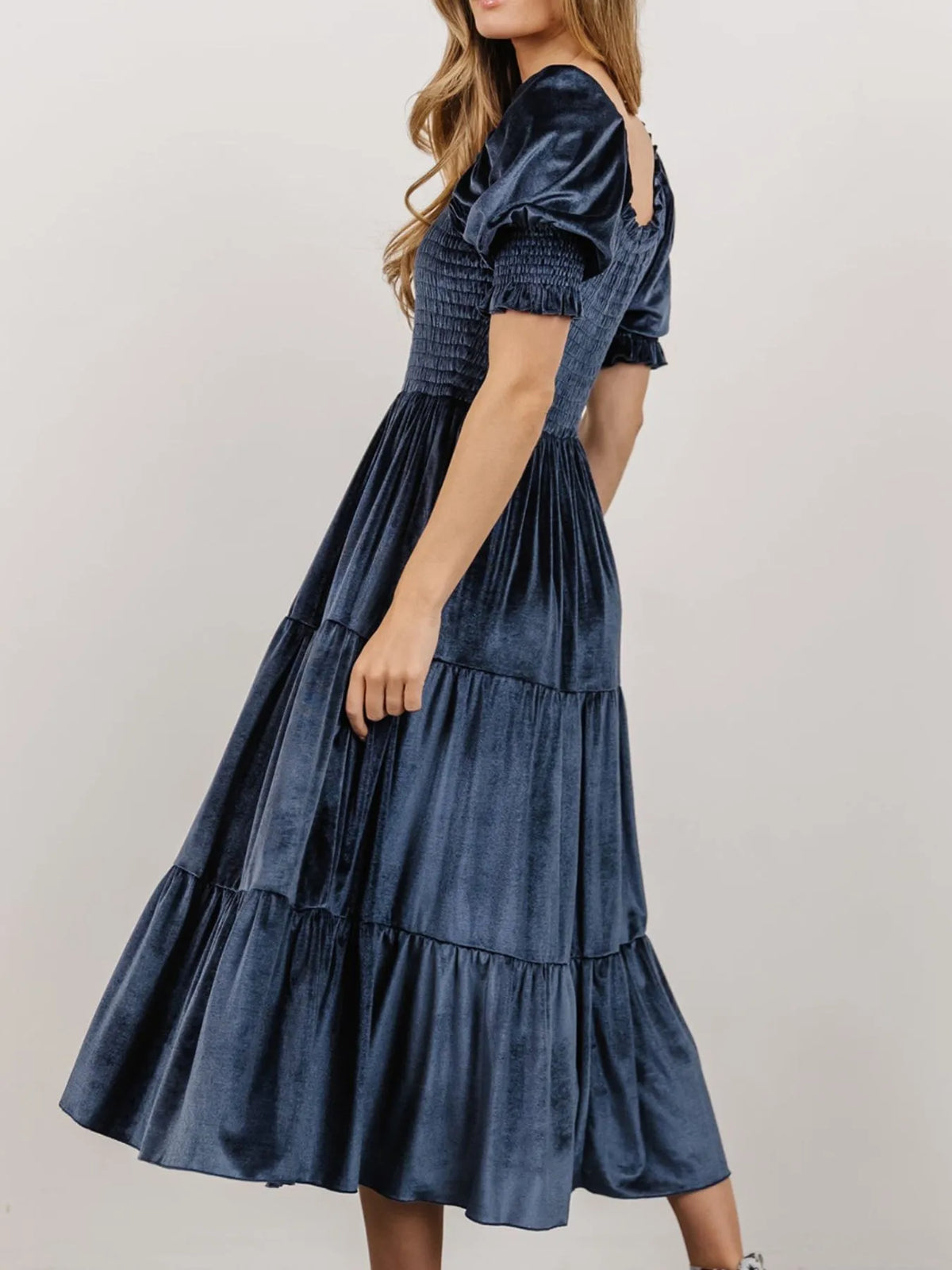 Smocked Half Sleeve Tiered Midi Dress - alternate view 3