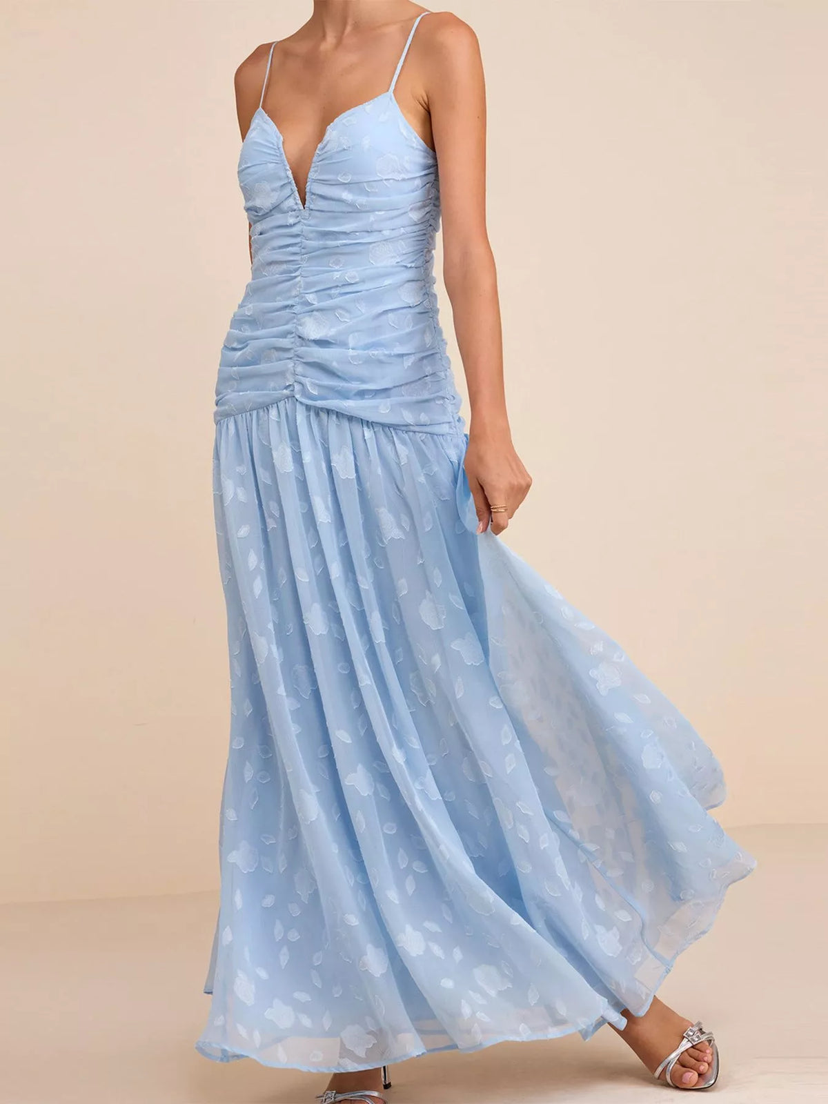 Ruched Spaghetti Strap Maxi Dress - alternate view 4