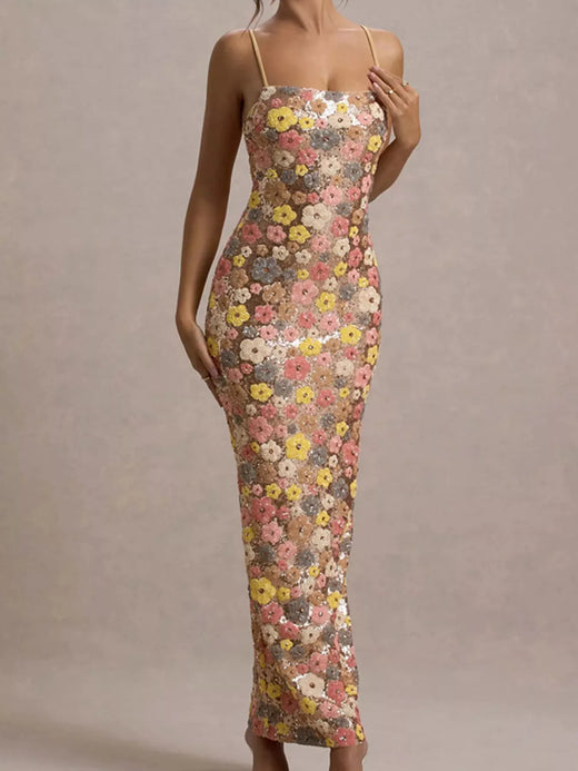 Floral Sequin Embellished Bodycon Maxi Dress - alternate view 4