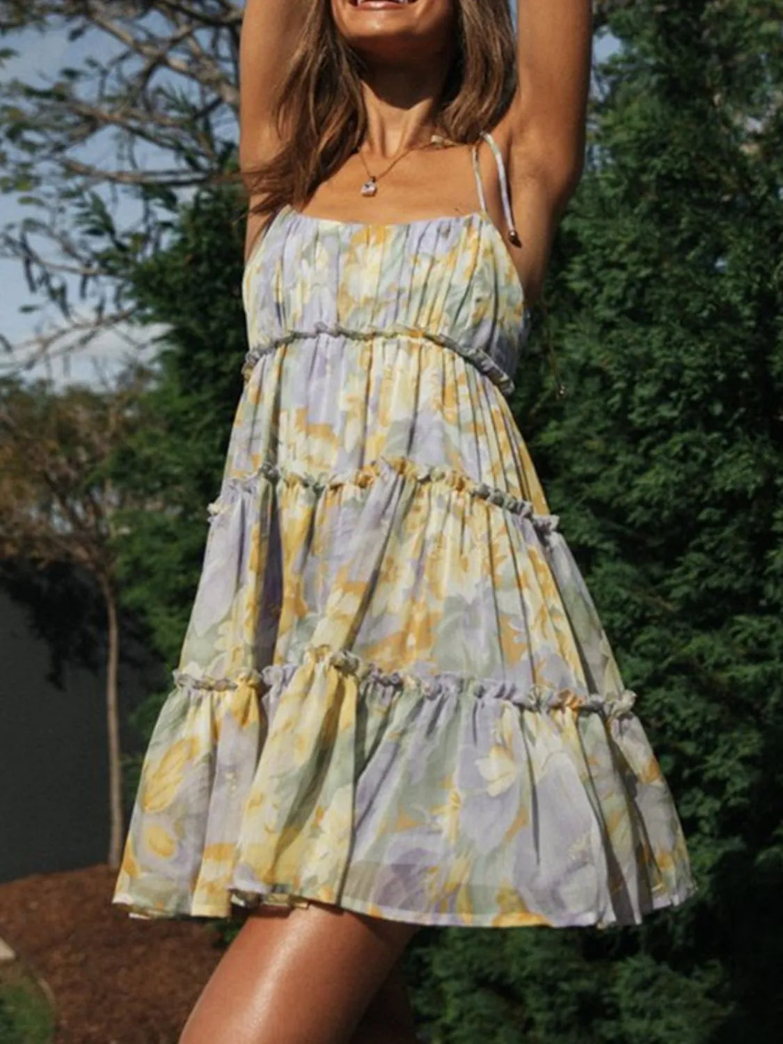 Frill Printed Square Neck Mini Cami Dress - alternate view 4