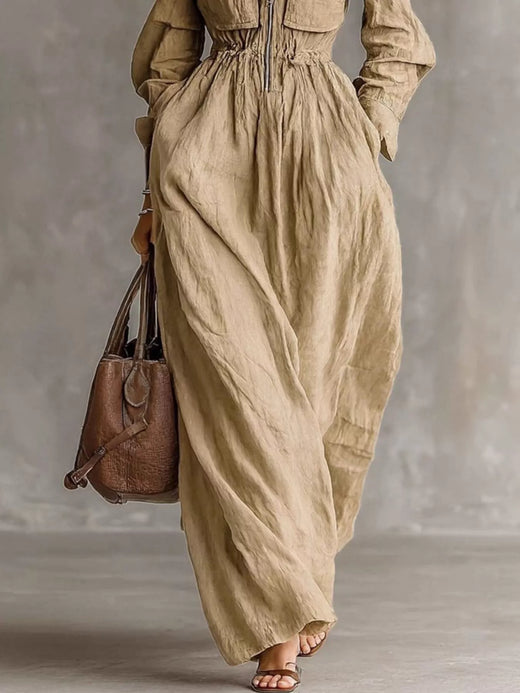 Zip-Front Long Sleeve Maxi Shirt Dress - alternate view 2