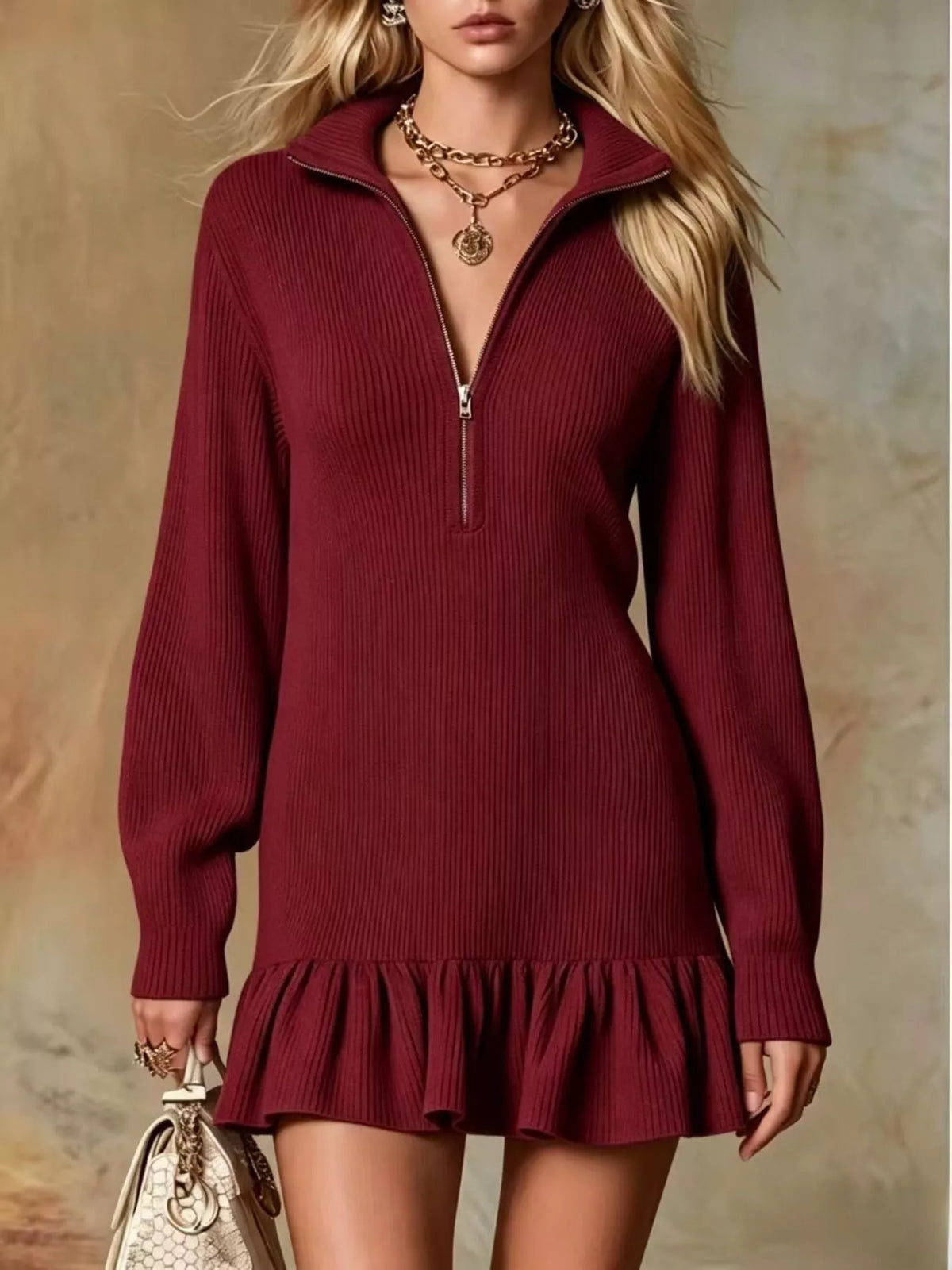 Ruffle Hem Half Zip Dress - alternate view 10
